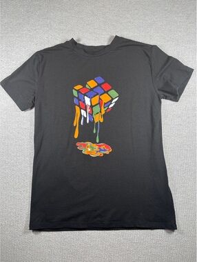 Black T-Shirt with Colorful Dripping Rubik's Cube Graphic